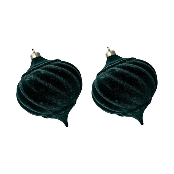 Oversized Green Flocked Teardrop Christmas Ornaments, Set of 2 - Picture 1 of 4